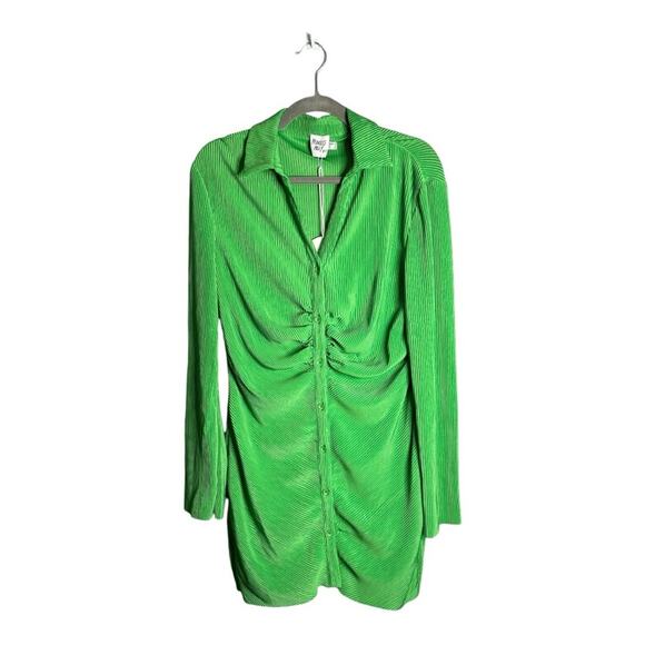 Princess Polly Green Ribbed Button Front Dress Ruching Detail Size 8 - Picture 1 of 8